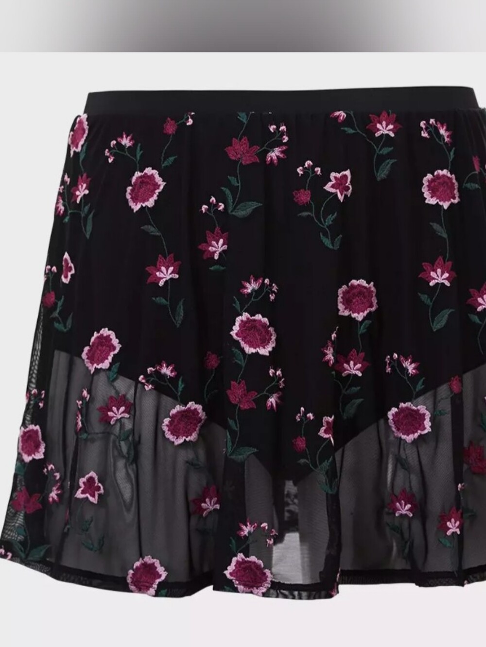 Plus Size Torrid Black Floral Embroidered Mesh Sheer Swim Skirt